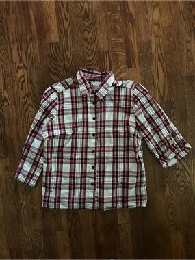 Women’s Christopher & Banks Red, Black & White Plaid Button-Down Small